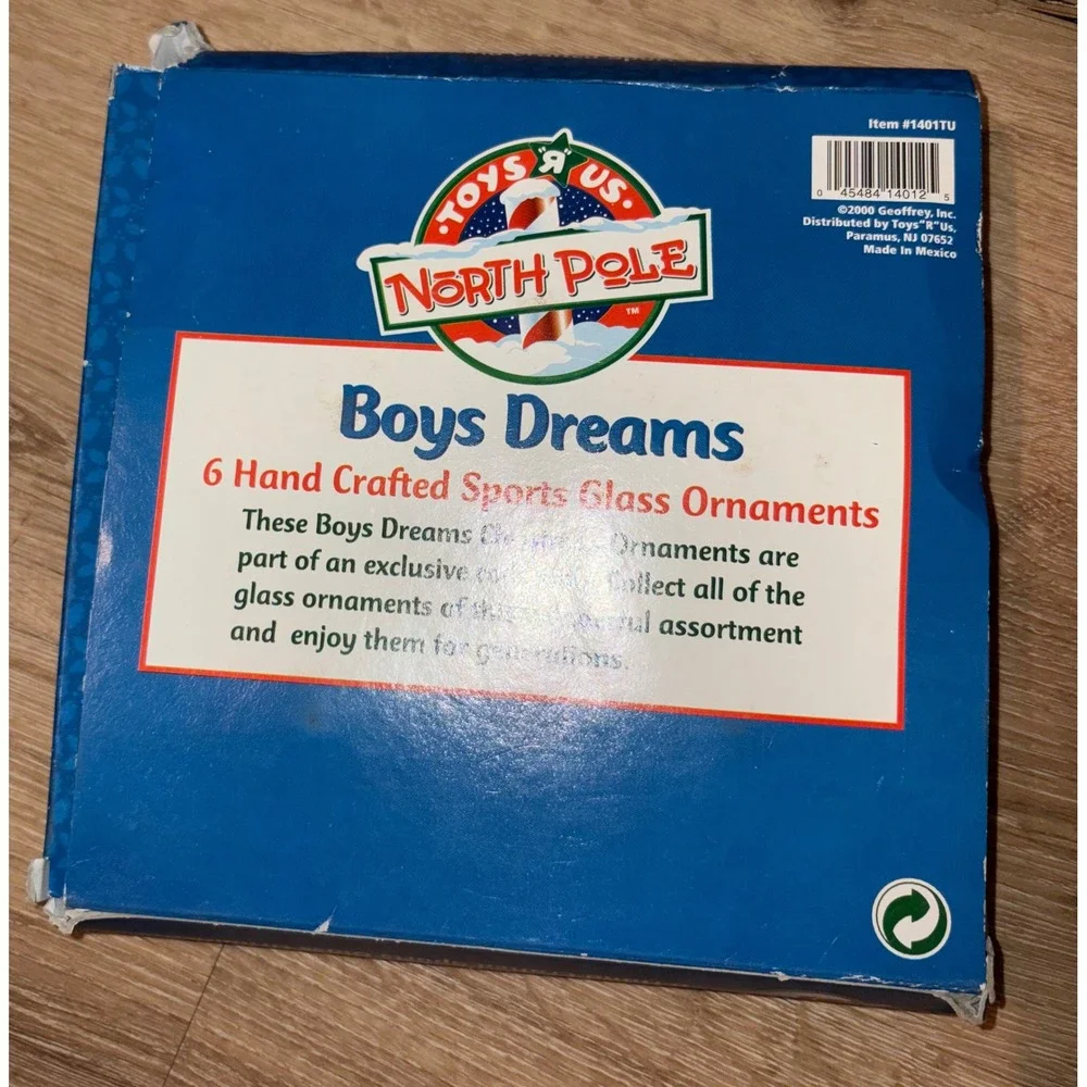 Boys Dreams North Pole 6 Hand Crafted Sports‎ Glass Ornaments Baseball Football